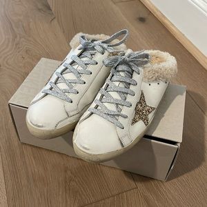Golden Goose fur-lined slip ons